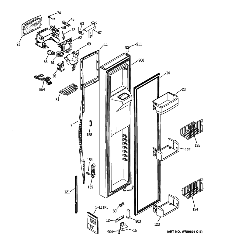 FREEZER DOOR Diagram and Parts List for PSE25NGTJCWW  General Electric Refrigerator