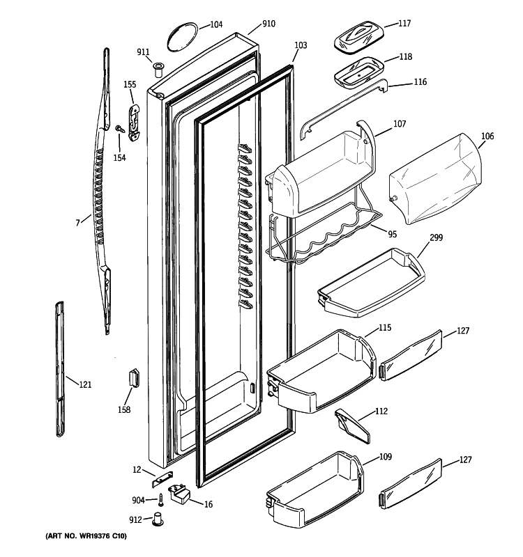 FRESH FOOD DOOR Diagram and Parts List for PSE25NGTJCWW  General Electric Refrigerator