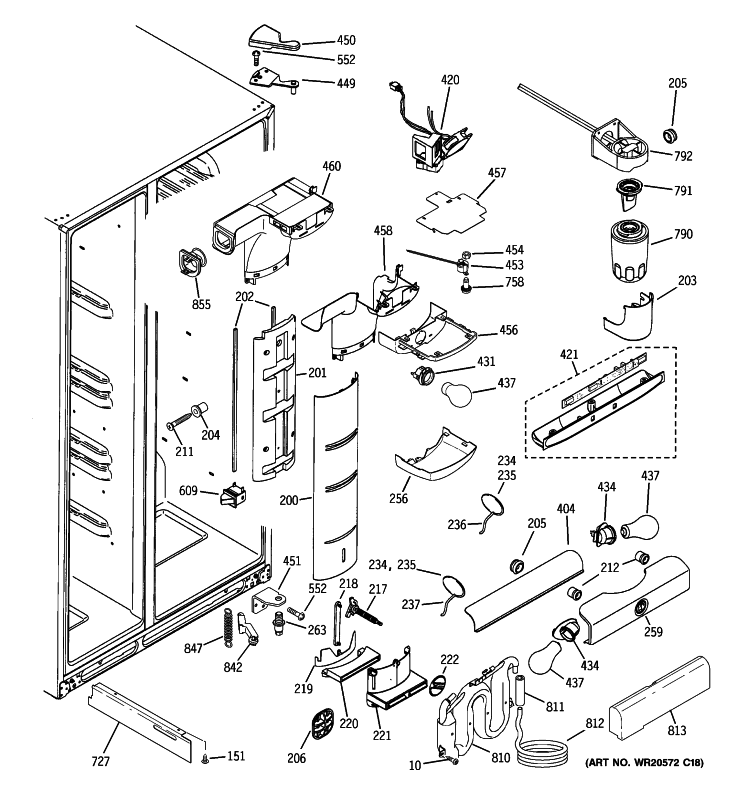 FRESH FOOD SECTION Diagram and Parts List for PSE25NGTJCWW  General Electric Refrigerator