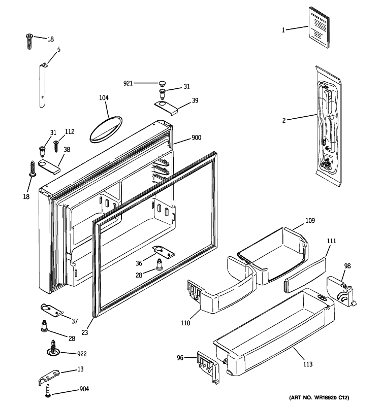 FREEZER DOOR Diagram and Parts List for PTE22LBTJRWW  General Electric Refrigerator