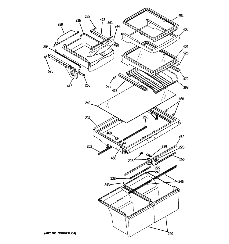 FRESH FOOD SECTION 02 Diagram and Parts List for PTE22SBTJRSS  General Electric Refrigerator