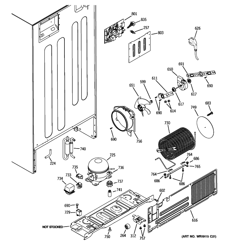 UNIT PARTS Diagram and Parts List for PTE22SBTJRSS  General Electric Refrigerator