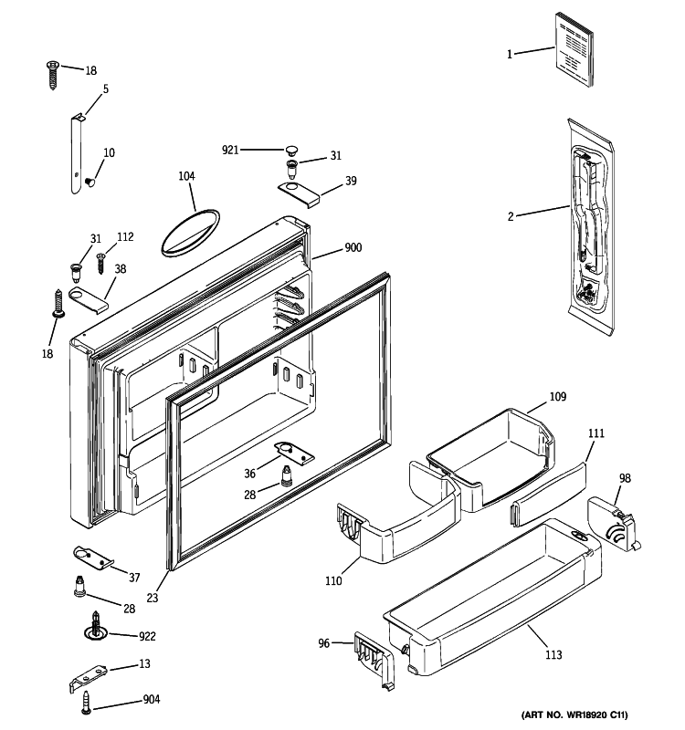 FREEZER DOOR Diagram and Parts List for PTE25SBTJRBS  General Electric Refrigerator