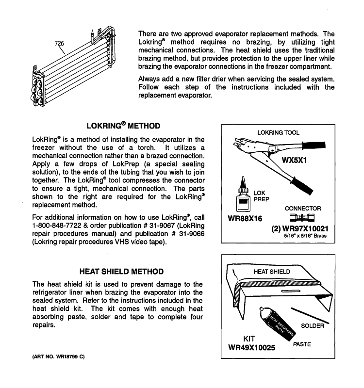 EVAPORATOR INSTRUCTIONS Diagram and Parts List for PTE25SBTJRBS  General Electric Refrigerator