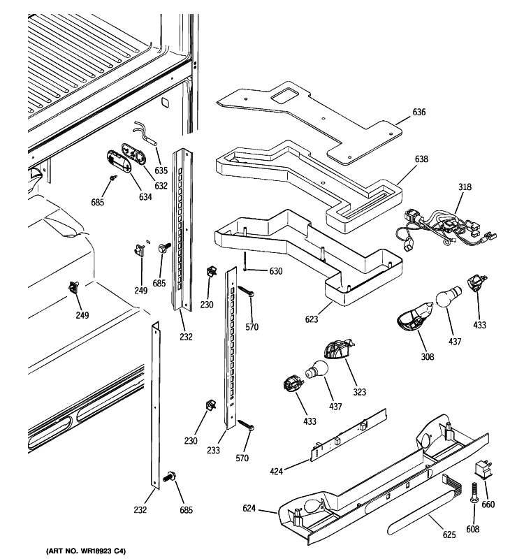 FRESH FOOD SECTION Diagram and Parts List for PTE25SBTJRBS  General Electric Refrigerator