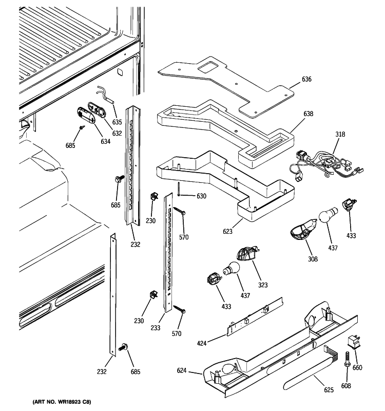 FRESH FOOD SECTION Diagram and Parts List for PTE25SBTJRSS  General Electric Refrigerator