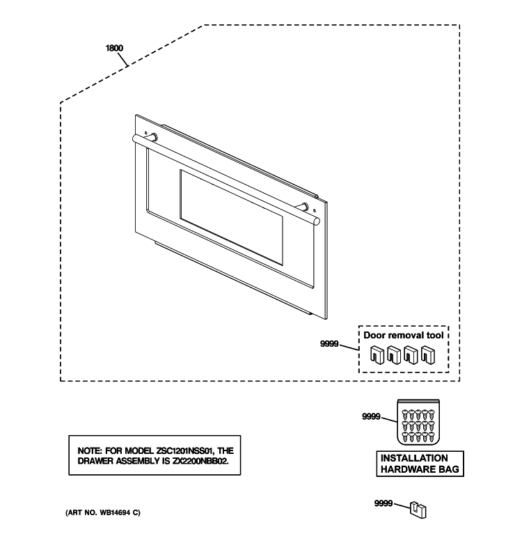 DOOR PARTS Diagram and Parts List for ZSC1201NSS01  General Electric Microwave