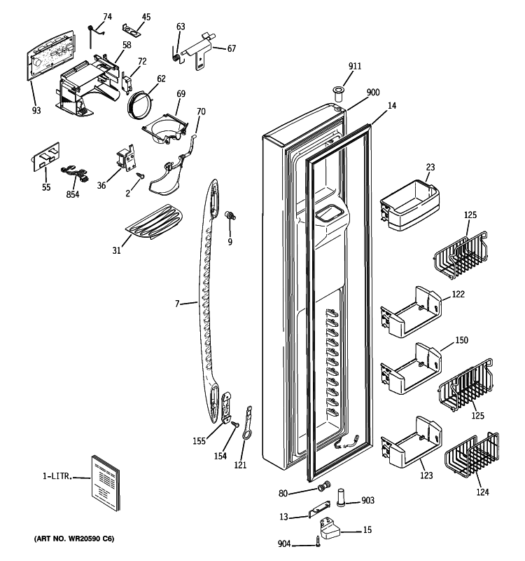 FREEZER DOOR Diagram and Parts List for PSE25VGXACWW  General Electric Refrigerator