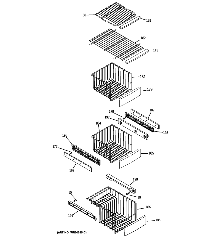 FREEZER SHELVES Diagram and Parts List for PSE25VGXACWW  General Electric Refrigerator