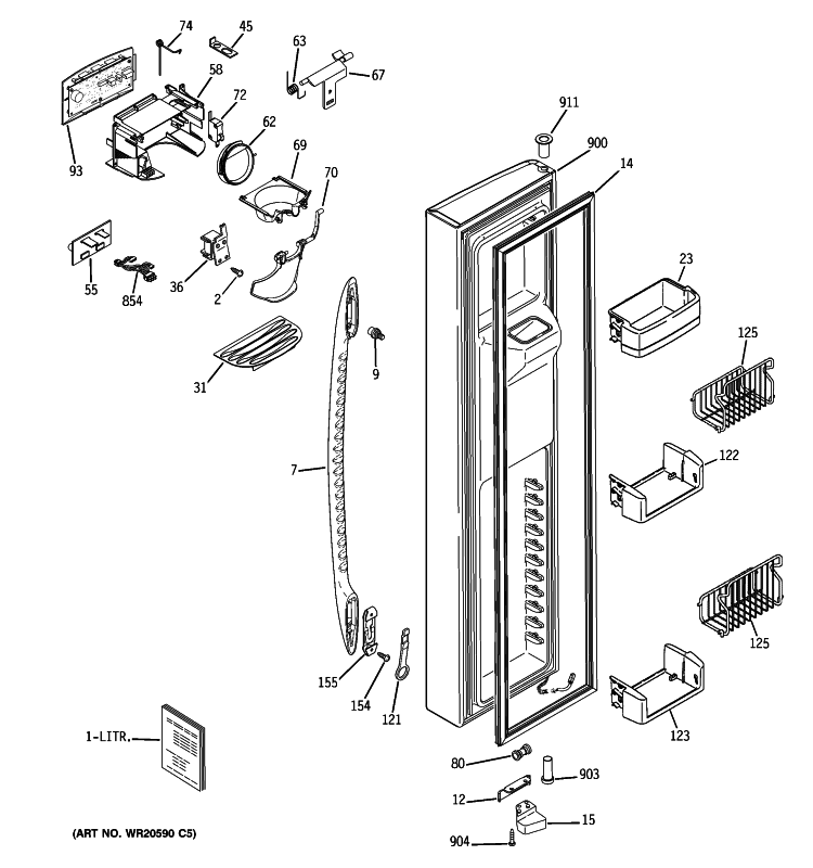 FREEZER DOOR Diagram and Parts List for PSE29VHXATWW  General Electric Refrigerator