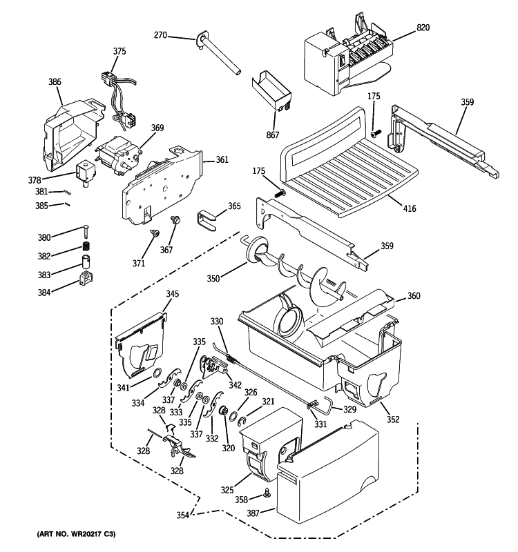 ICE MAKER & DISPENSER Diagram and Parts List for PSE29VHXATWW  General Electric Refrigerator