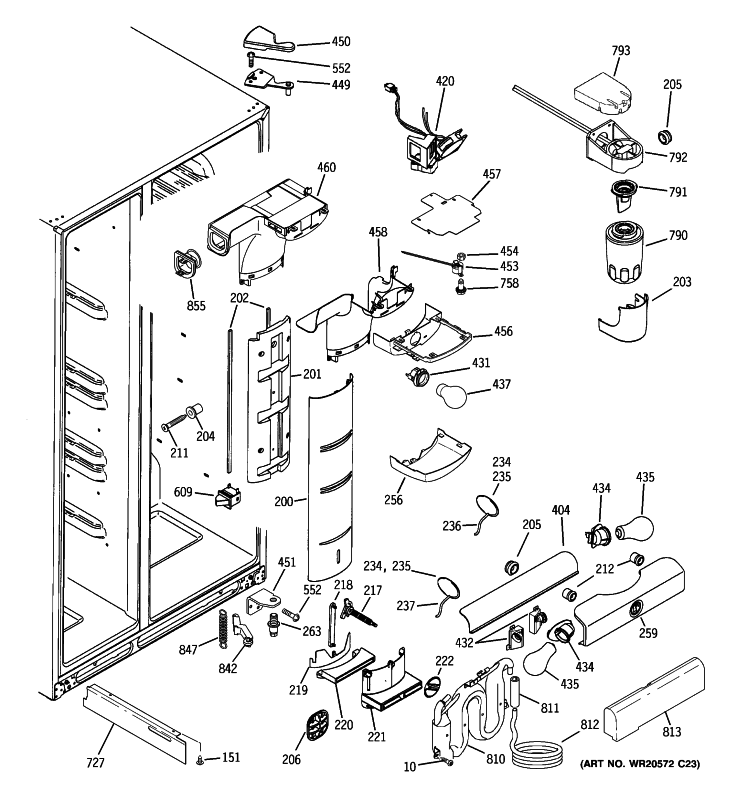 FRESH FOOD SECTION Diagram and Parts List for PSE29VHXATWW  General Electric Refrigerator