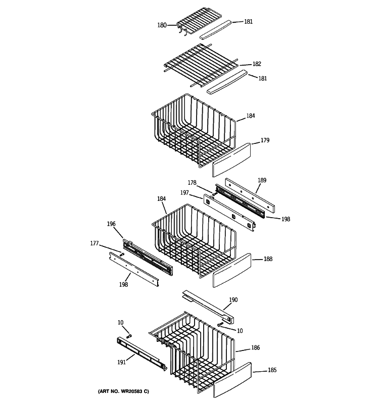 FREEZER SHELVES Diagram and Parts List for ZCE23SGTJSS  General Electric Refrigerator