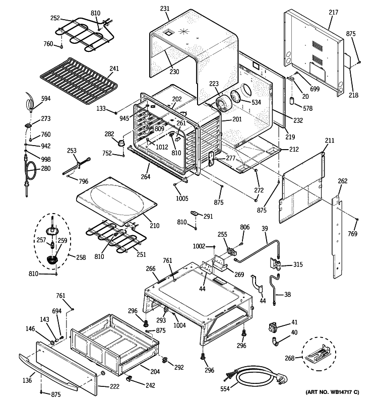 BODY PARTS Diagram and Parts List for P2S975BEM2BB  General Electric Range