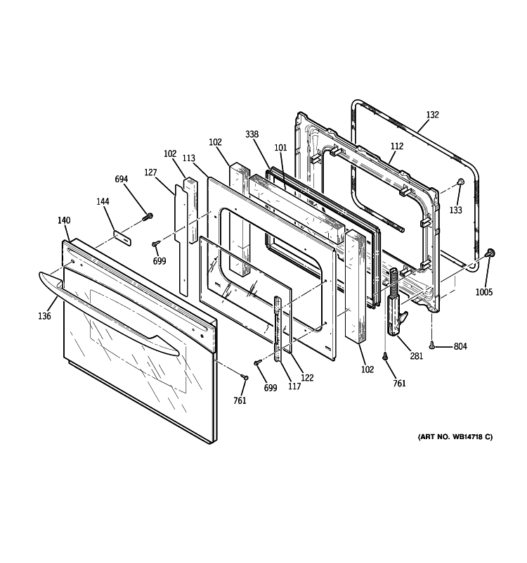 DOOR Diagram and Parts List for P2S975BEM2BB  General Electric Range