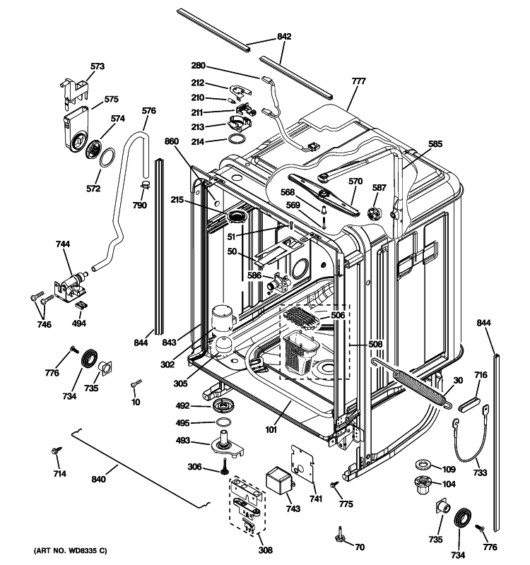 BODY PARTS Diagram and Parts List for ZBD8900P10II  General Electric Dishwasher