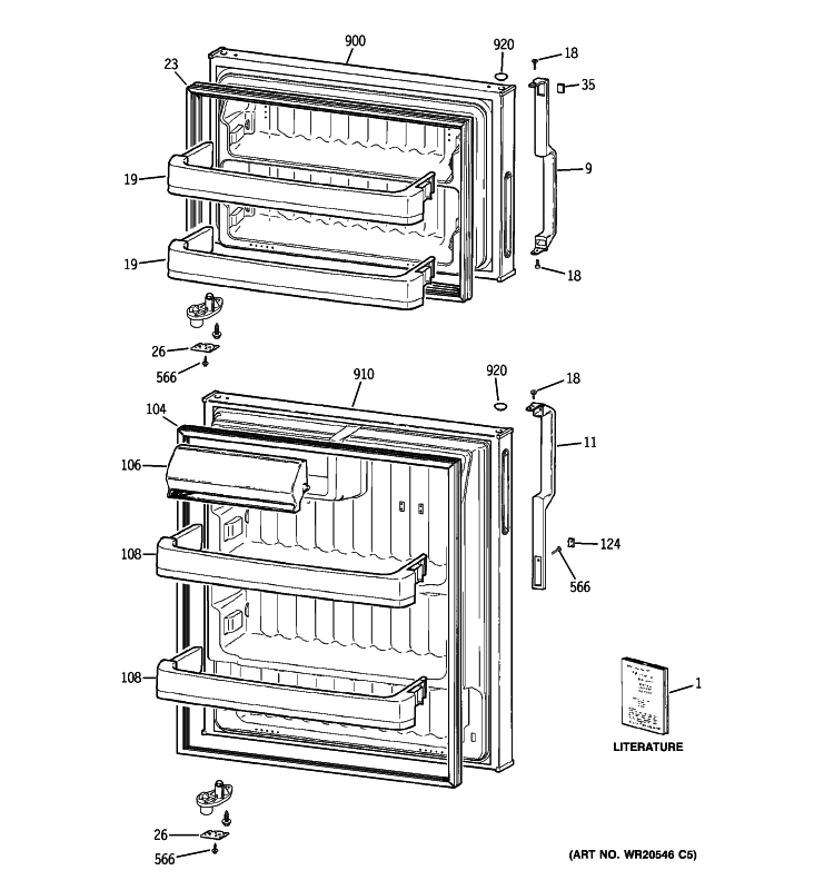 DOORS Diagram and Parts List for CTS17RBSDRWW  General Electric Refrigerator