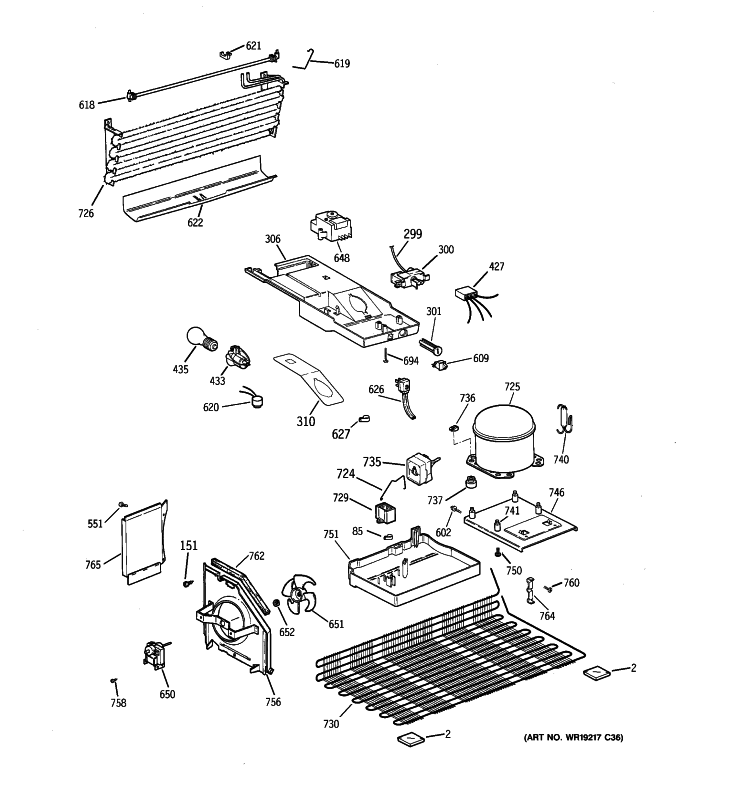 UNIT PARTS Diagram and Parts List for CTS17RBSDRWW  General Electric Refrigerator