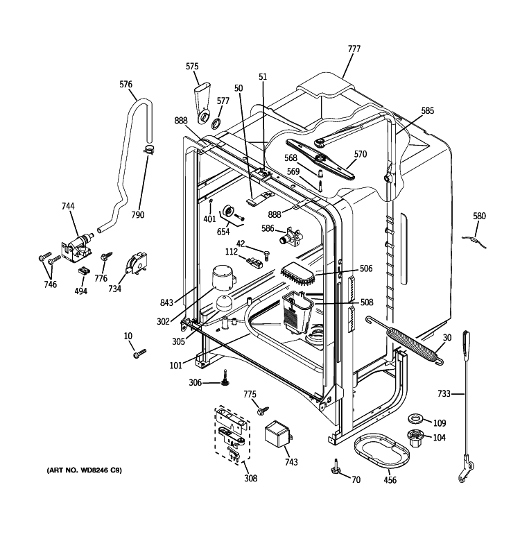 BODY PARTS Diagram and Parts List for GLDL500N15WW  General Electric Dishwasher