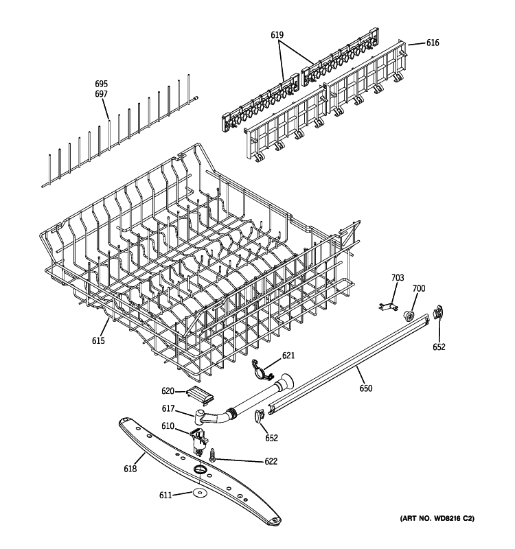 UPPER RACK ASSEMBLY Diagram and Parts List for GLDL500N15WW  General Electric Dishwasher