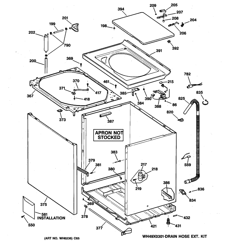 CABINET, COVER & FRONT PANEL Diagram and Parts List for GNSR2090T9WW  General Electric Washer