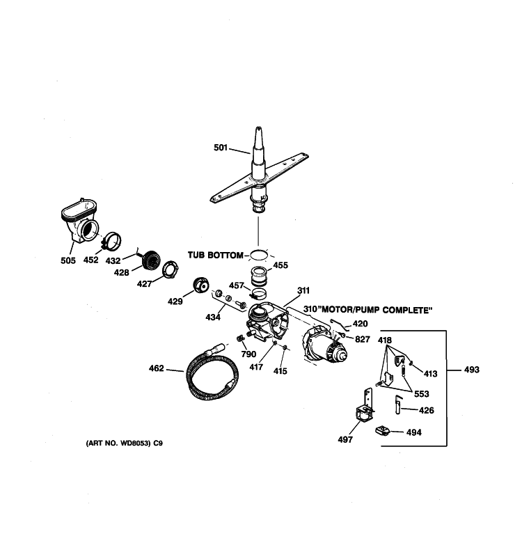 MOTOR-PUMP MECHANISM Diagram and Parts List for GSD3330C06WW  General Electric Dishwasher