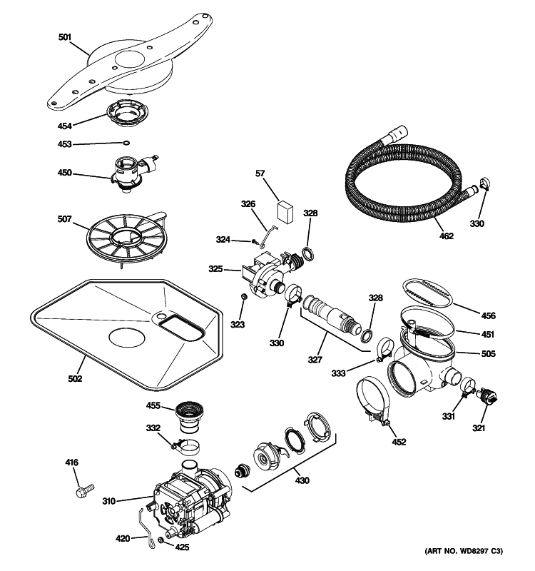 MOTOR-PUMP MECHANISM Diagram and Parts List for ZBD6920P10SS  General Electric Dishwasher