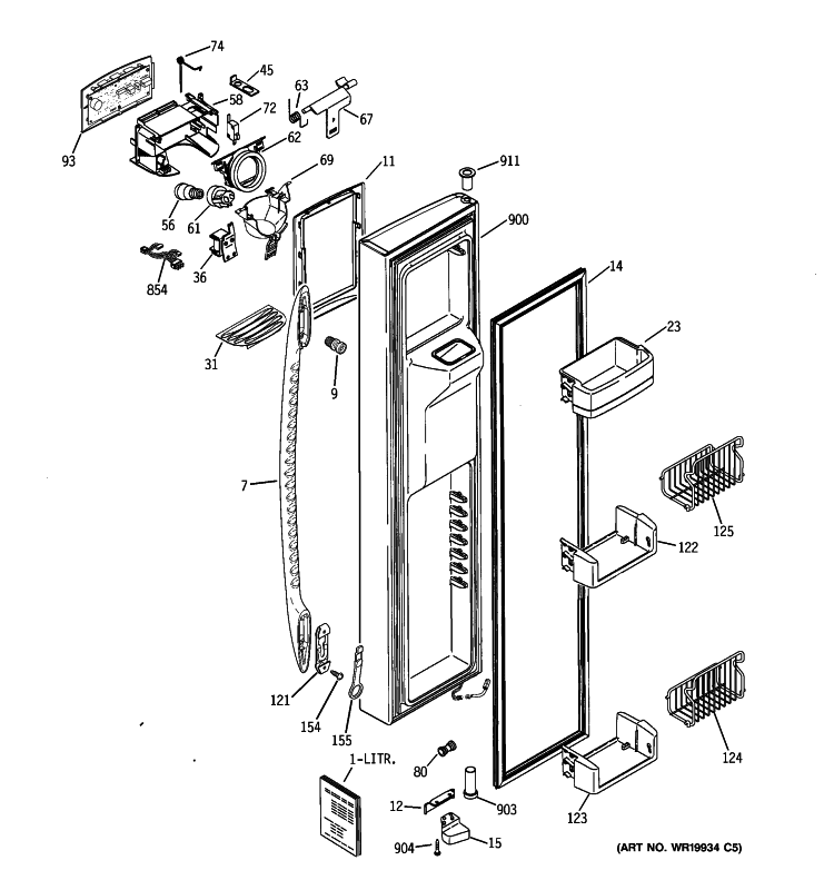 FREEZER DOOR Diagram and Parts List for PSK25MGWICCC  General Electric Refrigerator