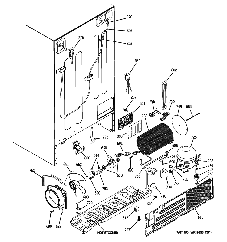 SEALED SYSTEM & MOTHER BOARD Diagram and Parts List for PSK25MGWICCC  General Electric Refrigerator