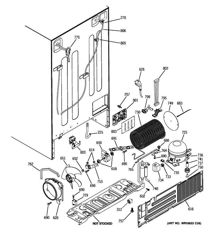 SEALED SYSTEM & MOTHER BOARD Diagram and Parts List for PSK25NGWICWW  General Electric Refrigerator
