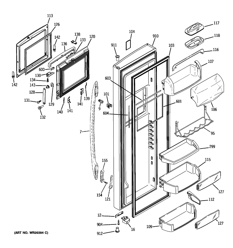 FRESH FOOD DOOR Diagram and Parts List for PSK27MHWICCC  General Electric Refrigerator