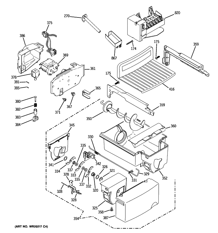 ICE MAKER & DISPENSER Diagram and Parts List for PSK27MHWICCC  General Electric Refrigerator
