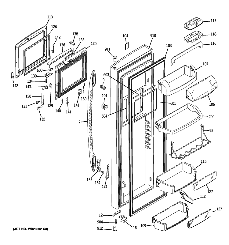 FRESH FOOD DOOR Diagram and Parts List for PSK27NHWICWW  General Electric Refrigerator