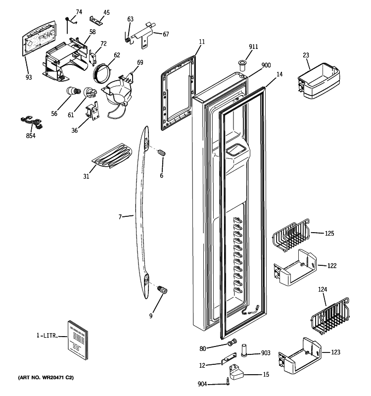 FREEZER DOOR Diagram and Parts List for PSK27SGWICSS  General Electric Refrigerator