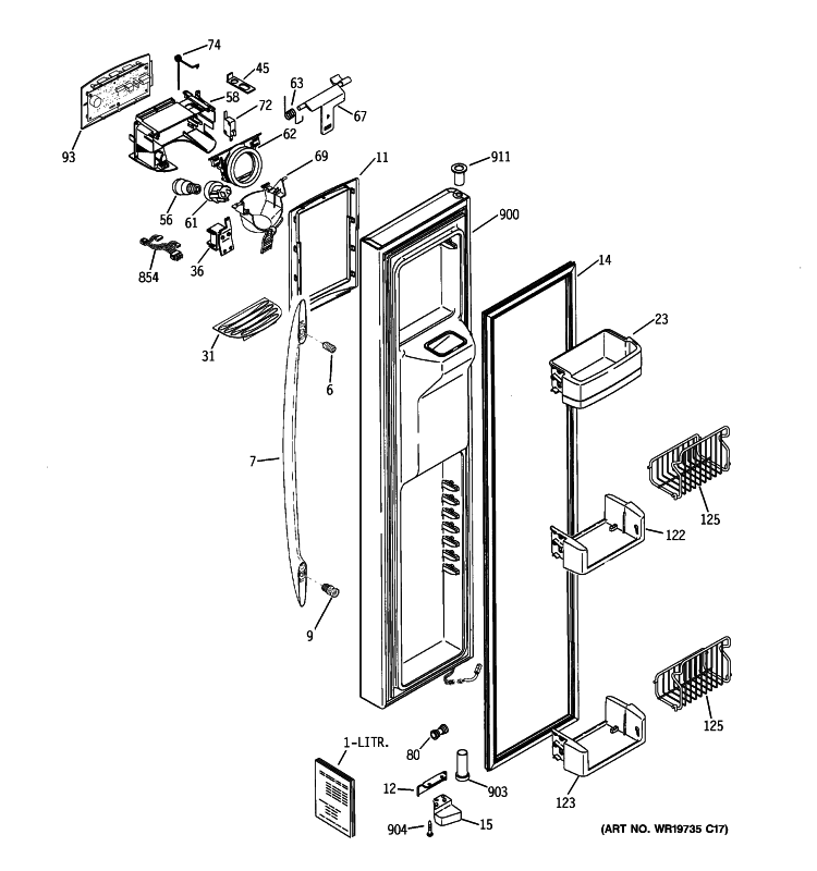 FREEZER DOOR Diagram and Parts List for PSX29NHXDCSS  General Electric Refrigerator