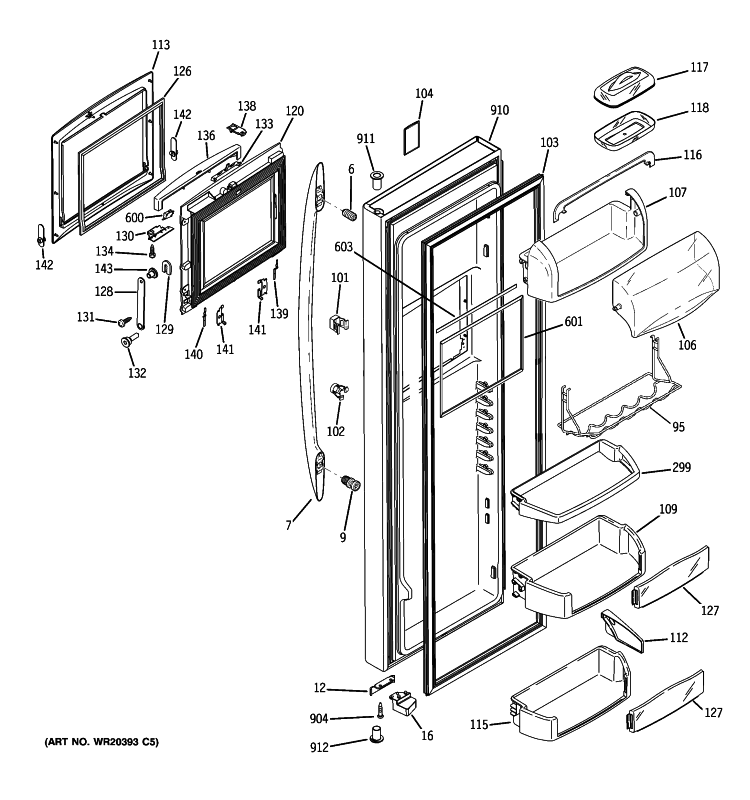 FRESH FOOD DOOR Diagram and Parts List for PSX29NHXDCSS  General Electric Refrigerator