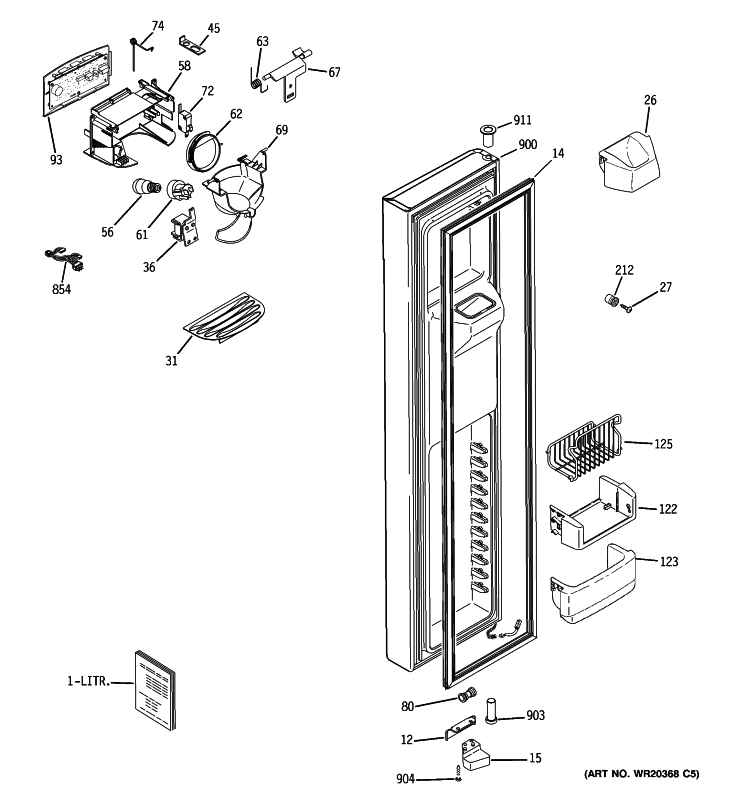 FREEZER DOOR Diagram and Parts List for ZHE25NGTJFNB  General Electric Refrigerator