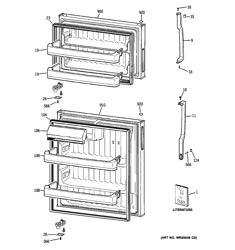DOORS Diagram and Parts List for GTL17JBWDRBS  General Electric Refrigerator