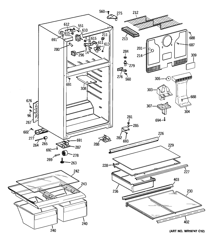 CABINET Diagram and Parts List for GTS17GBSDRBB  General Electric Refrigerator
