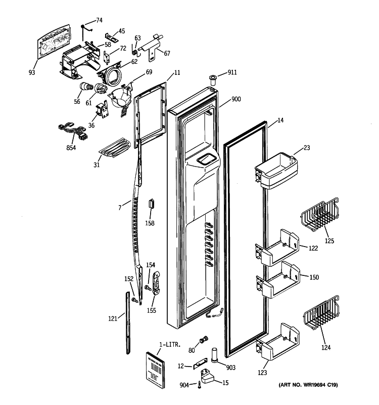 FREEZER DOOR Diagram and Parts List for PCE23NHTJFBB  General Electric Refrigerator