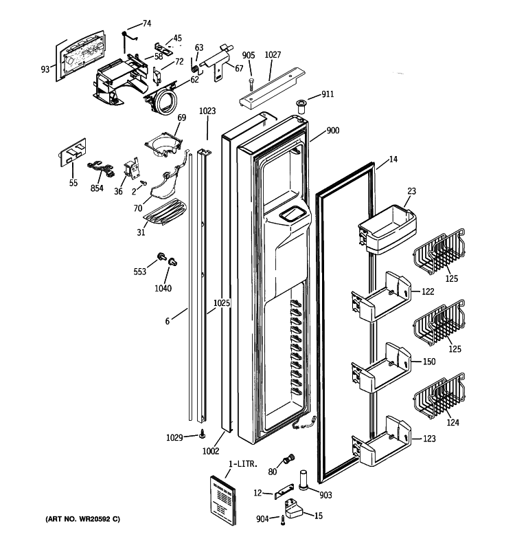 FREEZER DOOR Diagram and Parts List for PIE23VGXAFSV  General Electric Refrigerator