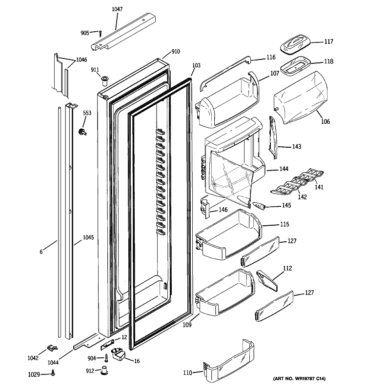 FRESH FOOD DOOR Diagram and Parts List for PJE25PGTJFKB  General Electric Refrigerator
