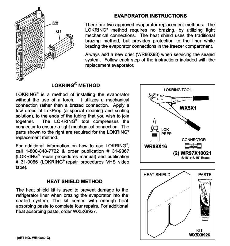EVAPORATOR INSTRUCTIONS Diagram and Parts List for PJE25PGTJFKB  General Electric Refrigerator