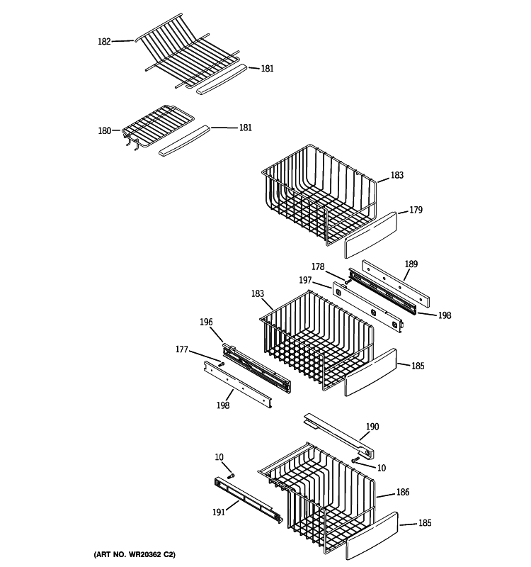 FREEZER SHELVES Diagram and Parts List for PJE25PGTJFKB  General Electric Refrigerator