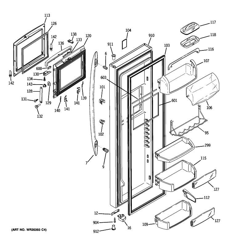 FRESH FOOD DOOR Diagram and Parts List for PSE29NHWICSS  General Electric Refrigerator