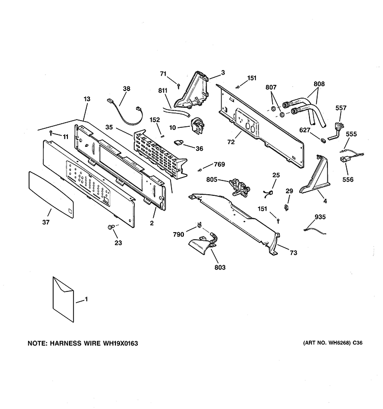 CONTROLS & BACKSPLASH Diagram and Parts List for WPSE7001A0AA  General Electric Washer
