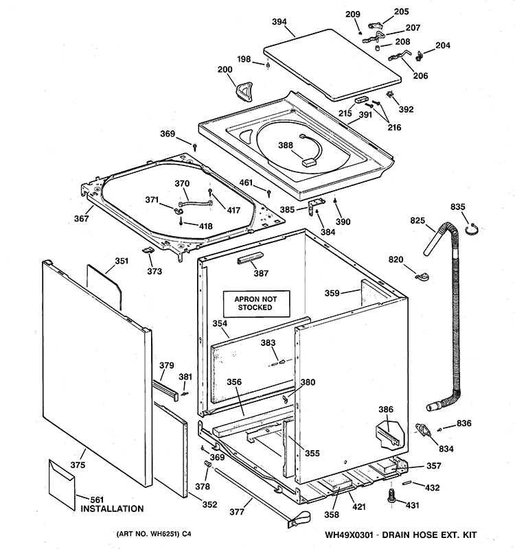 CABINET, COVER & FRONT PANEL Diagram and Parts List for WPSE7001A0AA  General Electric Washer