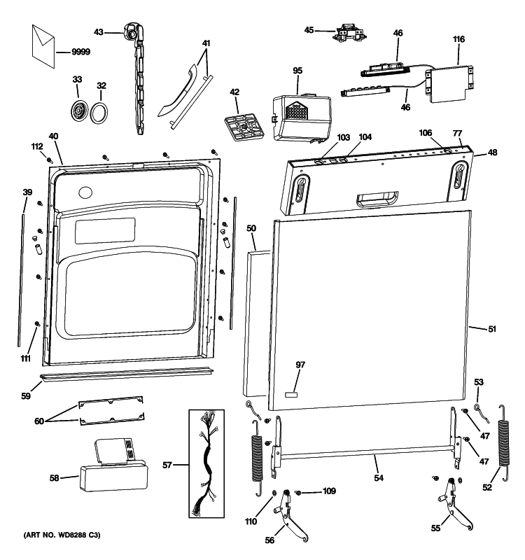 ESCUTCHEON & DOOR ASSEMBLY Diagram and Parts List for ZBD1870N00SS  General Electric Dishwasher