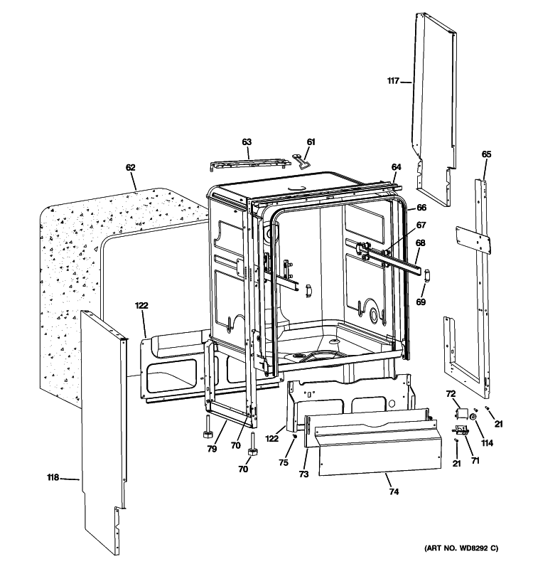 BODY PARTS Diagram and Parts List for ZBD1870N00SS  General Electric Dishwasher