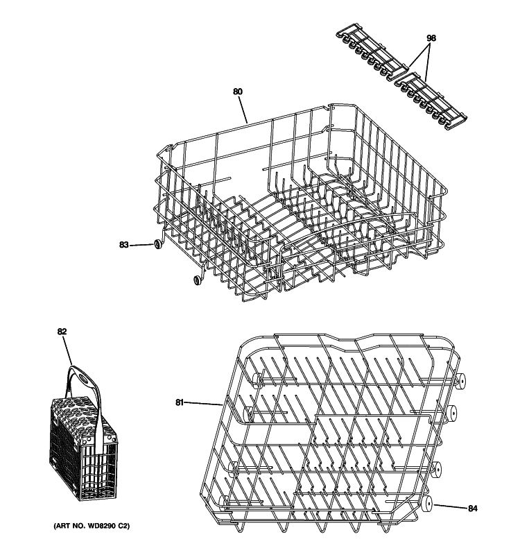 RACK ASSEMBLIES Diagram and Parts List for ZBD1870N00SS  General Electric Dishwasher